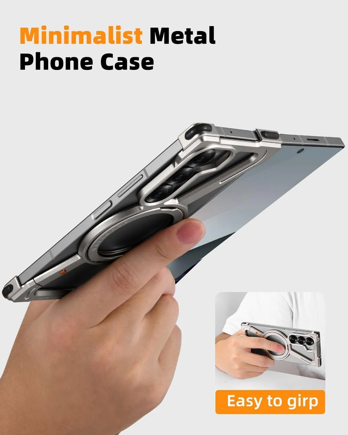 Z Case Frameless Case for Samsung Galaxy Z Fold 6 Phone Case,Minimalist Case with Magnetic Kickstand 360 Rotatable,Bezel Less Slim Metal Case with Ring Holder Magnetic Stand for iPhone,Bumper Case