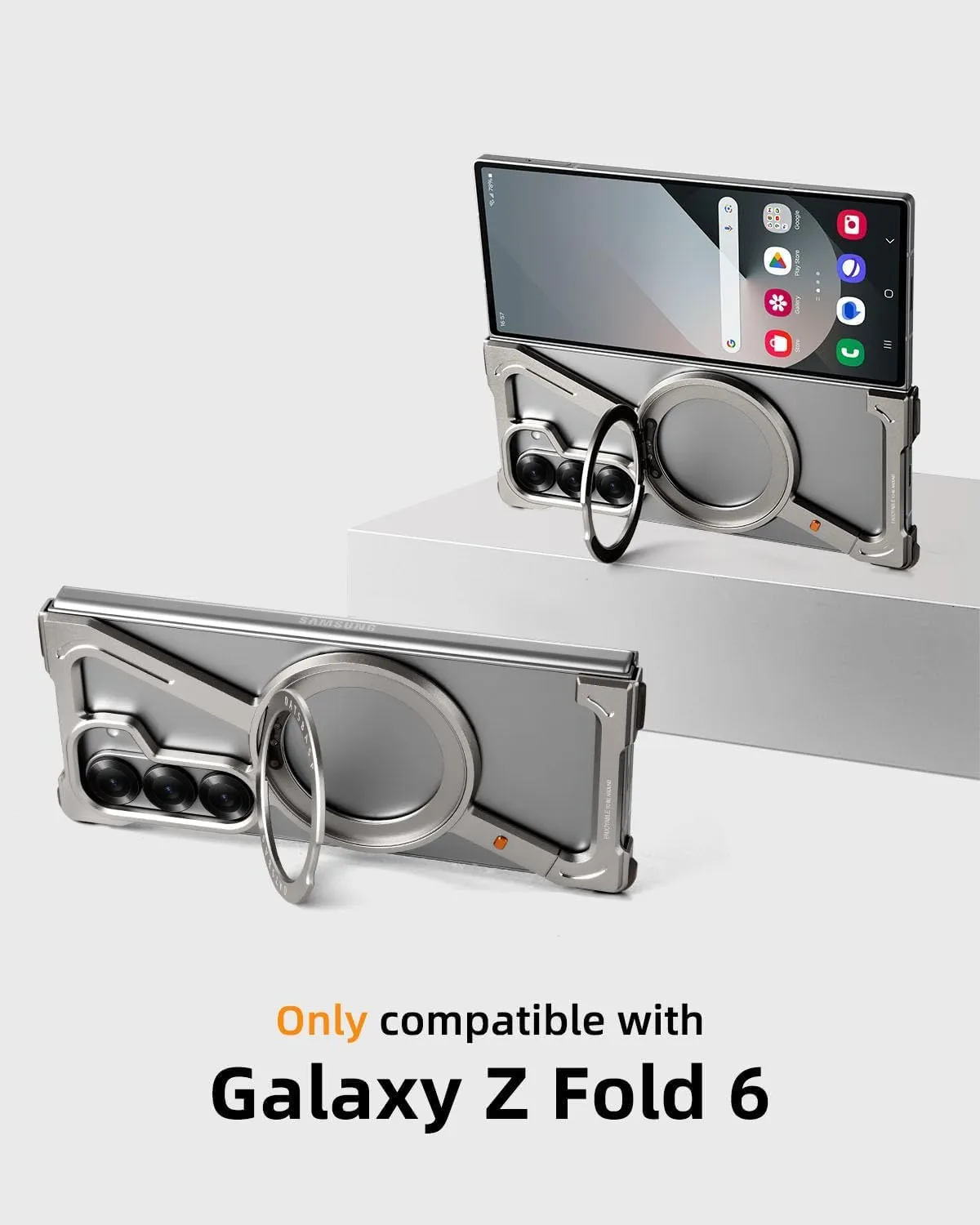 Z Case Frameless Case for Samsung Galaxy Z Fold 6 Phone Case,Minimalist Case with Magnetic Kickstand 360 Rotatable,Bezel Less Slim Metal Case with Ring Holder Magnetic Stand for iPhone,Bumper Case