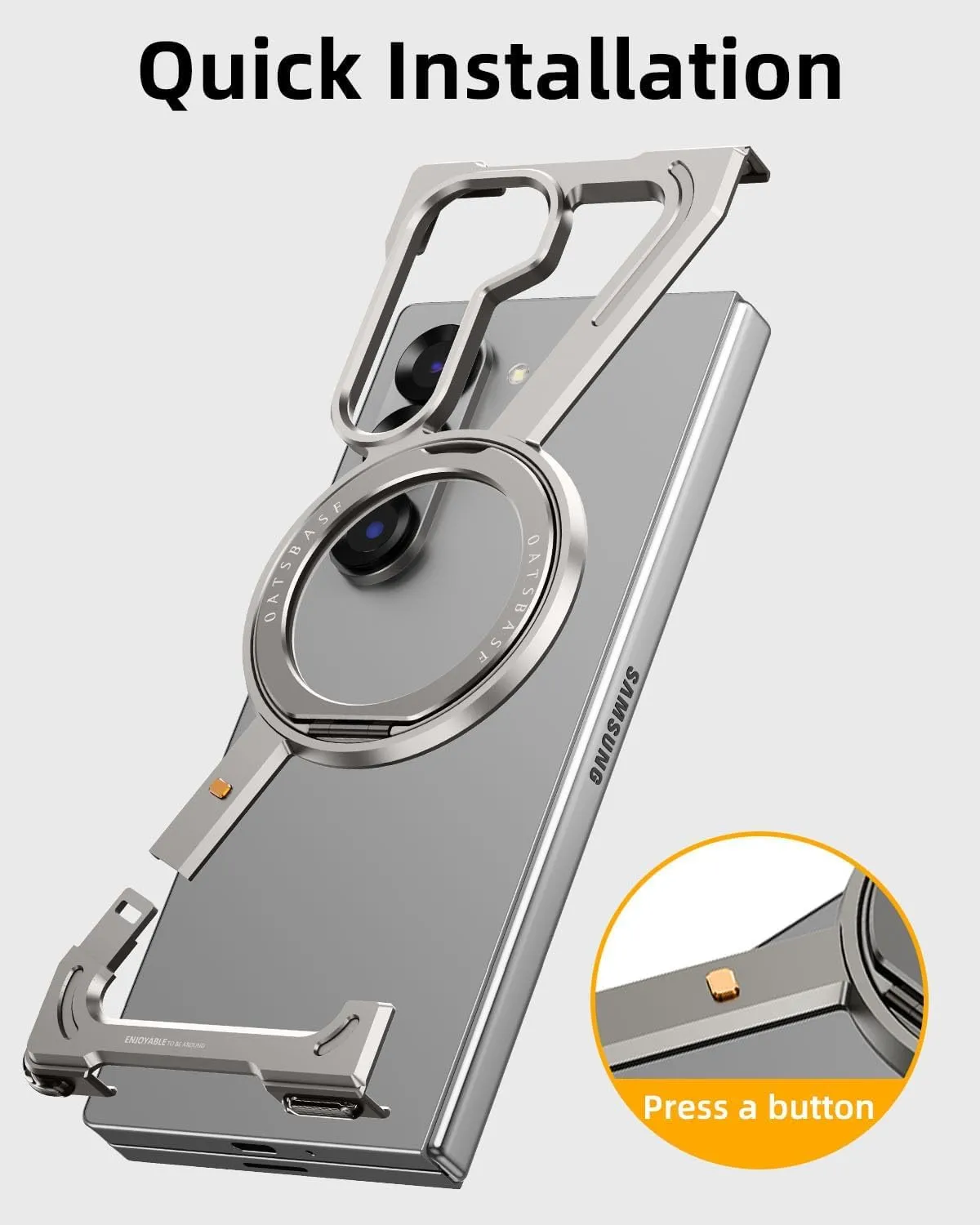 Z Case Frameless Case for Samsung Galaxy Z Fold 6 Phone Case,Minimalist Case with Magnetic Kickstand 360 Rotatable,Bezel Less Slim Metal Case with Ring Holder Magnetic Stand for iPhone,Bumper Case